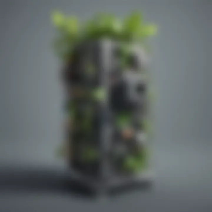 Creative visualization of a beanstalk merging with storage technology components