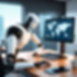 Illustration depicting the concept of Robotic Process Automation in a corporate setting.