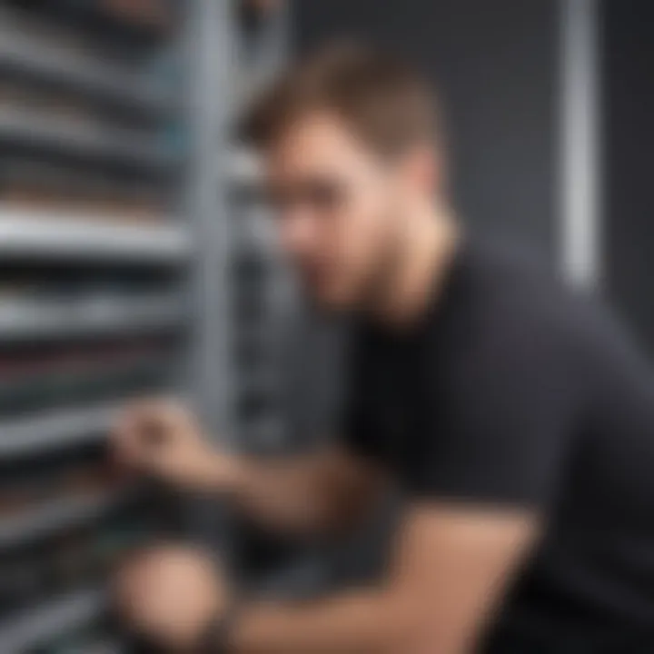 Illustration showcasing a network engineer configuring advanced networking equipment