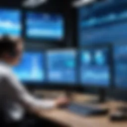 Corporate security personnel monitoring surveillance footage