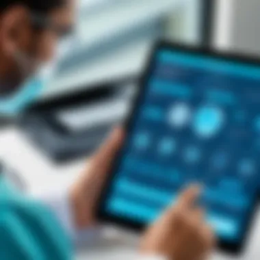 Healthcare Professional Utilizing Allscripts EHR A healthcare professional engaged with Allscripts EHR on a tablet.