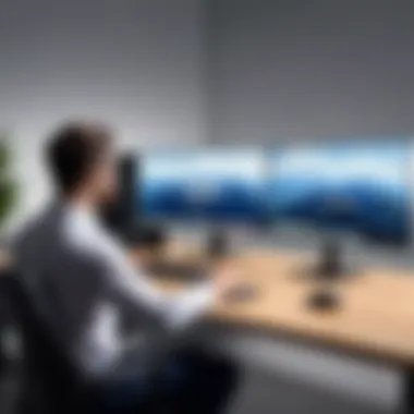 User Experience with ASUS Monitor Remote in Workspace User interacting with the ASUS monitor remote in a modern workspace