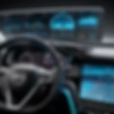 Technological Dashboard of Autonomous Driving A dashboard displaying the technology behind autonomous driving.