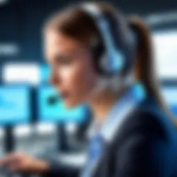A young professional engaging in a call center environment, equipped with a headset and focused on communication.