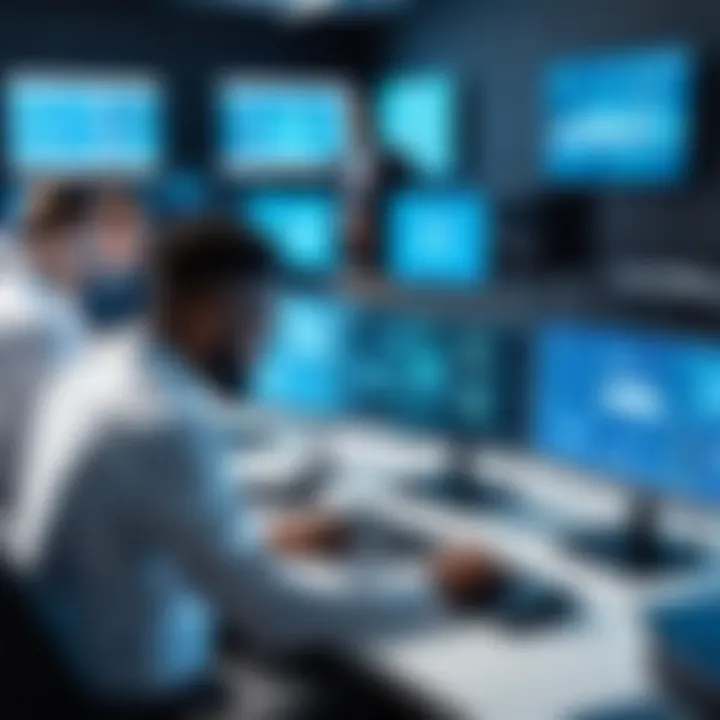 A diverse group of professionals in a tech environment