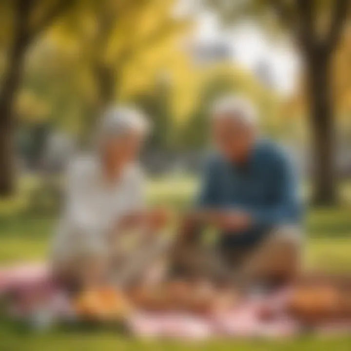 Elderly couple enjoying a picnic in the park