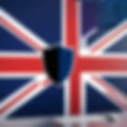 A conceptual representation of data privacy with a UK flag background