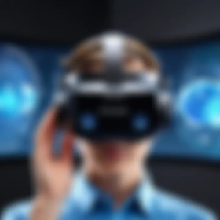 Educational applications displayed through a mobile VR headset interface.
