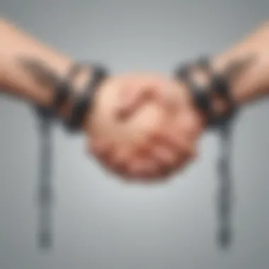 Illustration of a handshake with chains representing the binding nature of non-compete agreements