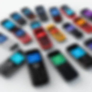 Diverse Options of Burner Phones A variety of burner phones showcasing different styles and features