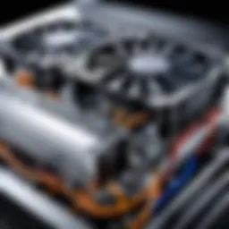 Close-up of a liquid cooling system showcasing the radiator and pump.