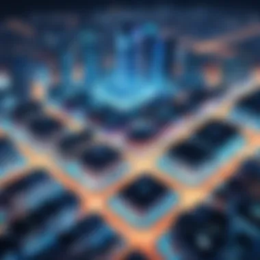 Tech City Overview Overview of a bustling tech city known for cybersecurity jobs