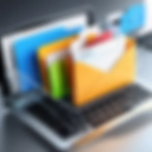 A digital illustration showing an organized email inbox with categorized folders.