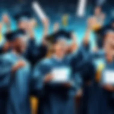 A diverse group of graduates celebrating with diplomas in tech