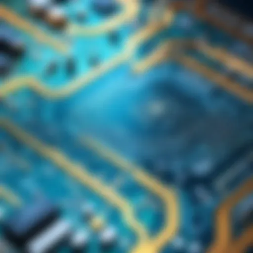 Detailed view of a printed circuit board showcasing intricate pathways and components.