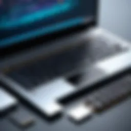 An illustration of laptop components showcasing various parts like the keyboard, screen, and internal hardware.