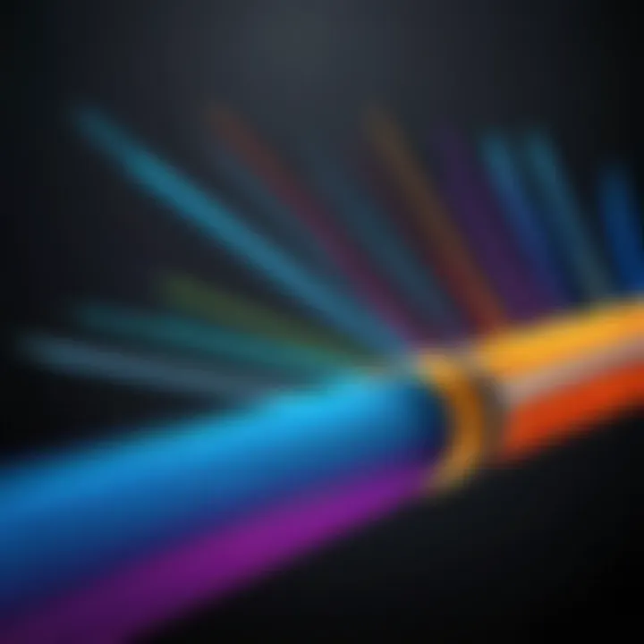 Diagram illustrating the structural differences between multimode and single-mode optical fibers.