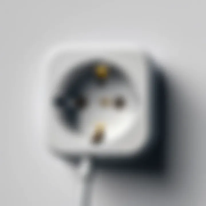 Close-up view of a Netherlands outlet plug showcasing its unique design.