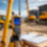 Wireless survey equipment set up in a construction site