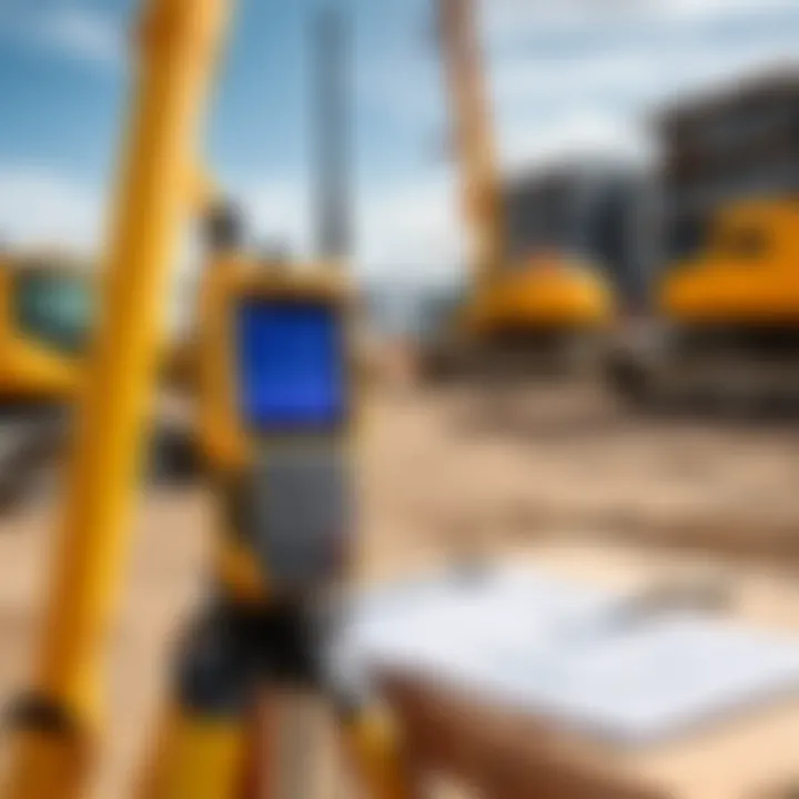 Wireless survey equipment set up in a construction site