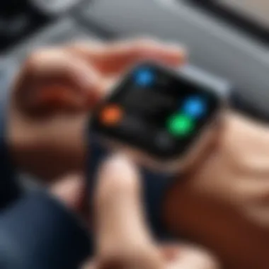 Using Apple Watch on the Go A person using Apple Watch for a call while on the move