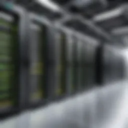 Interior view of a wholesale data center showcasing large server racks